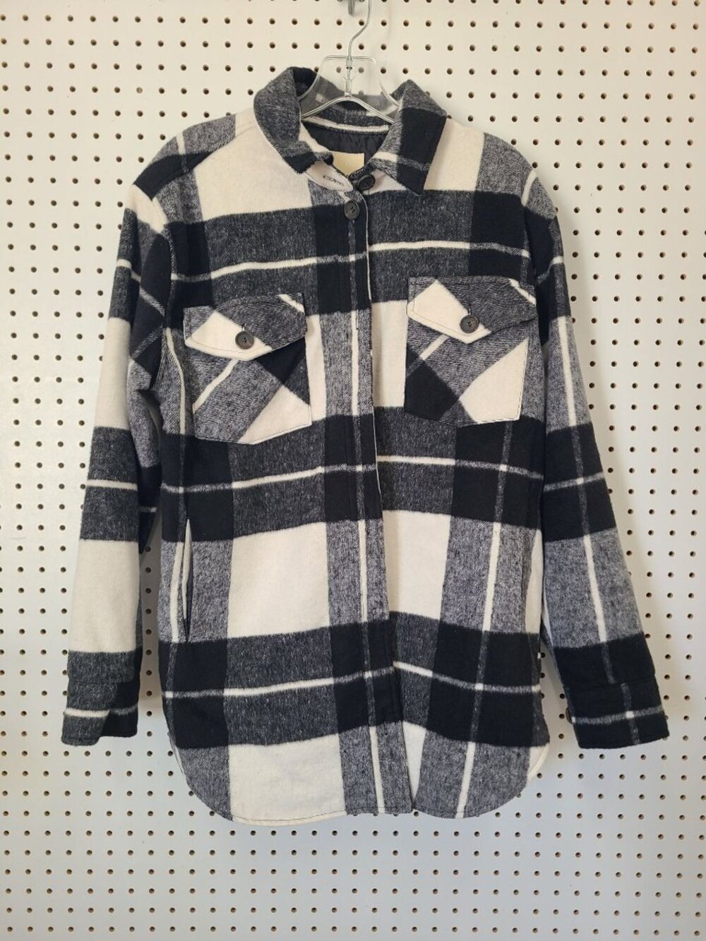 Thread & Supply Womens Black & White Plaid Button-Up Flannel Shirt Jacket Size M